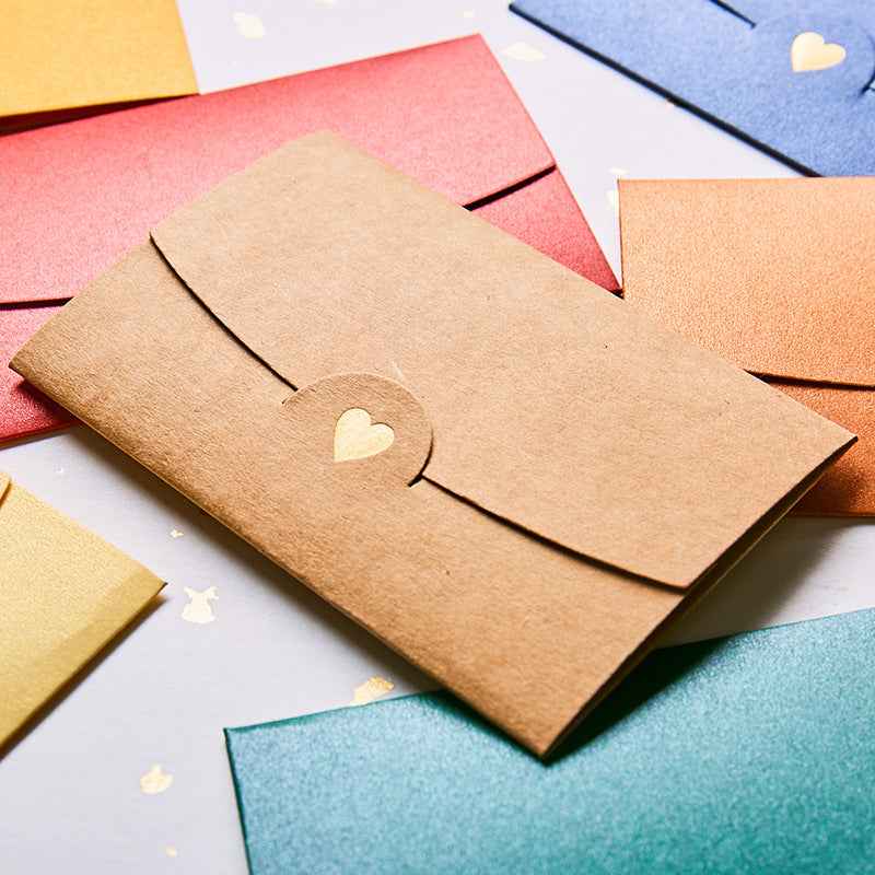 Kraft Mini Gift Card Envelopes with Gold Heart Shaped Clasp 48 Pack - TTpen
