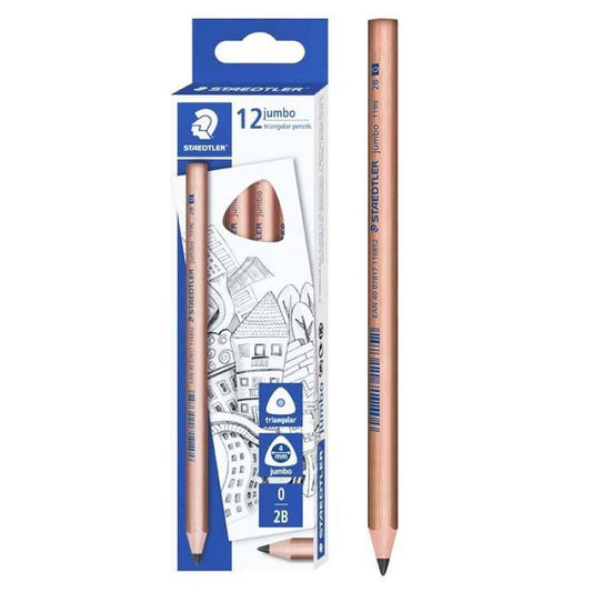 STAEDTLER Natural Wood Jumbo Triangular 2B Pencil,12 Pack