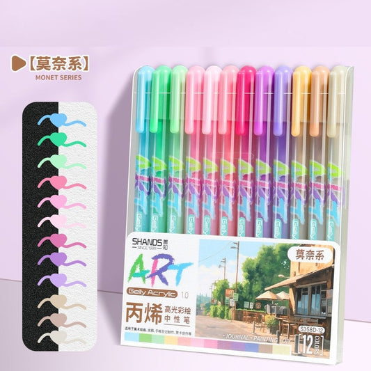 12-Color Acrylic Highlight Art Pens for Artists, Bullet Journaling