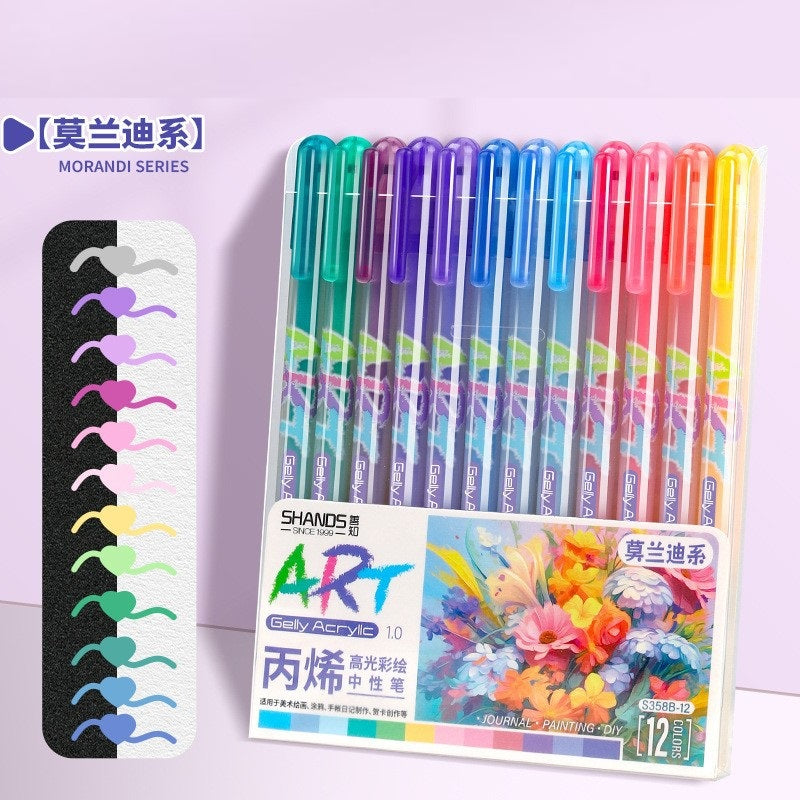 12-Color Acrylic Highlight Art Pens for Artists, Bullet Journaling