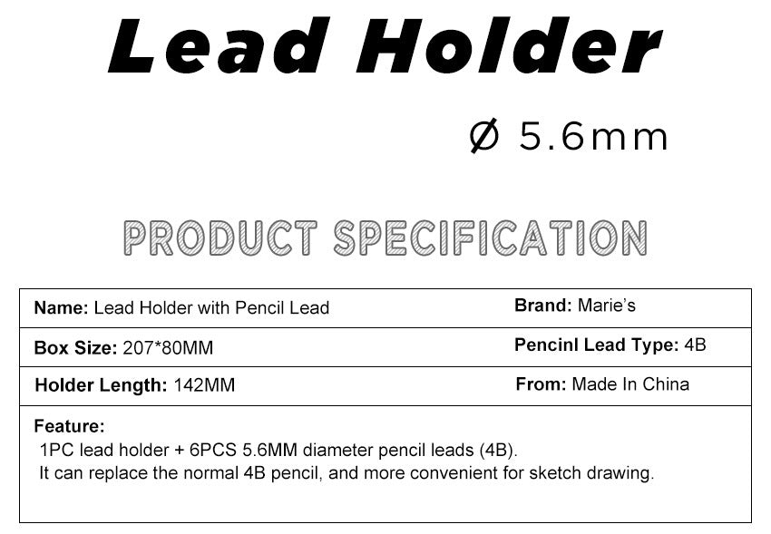 5.6mm Mechanical Pencil Lead Holder Clutch with 6pcs 4B Pencil Leads