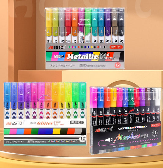 BESTDI Paint Pens 12 Color Permanent Acrylic Markers