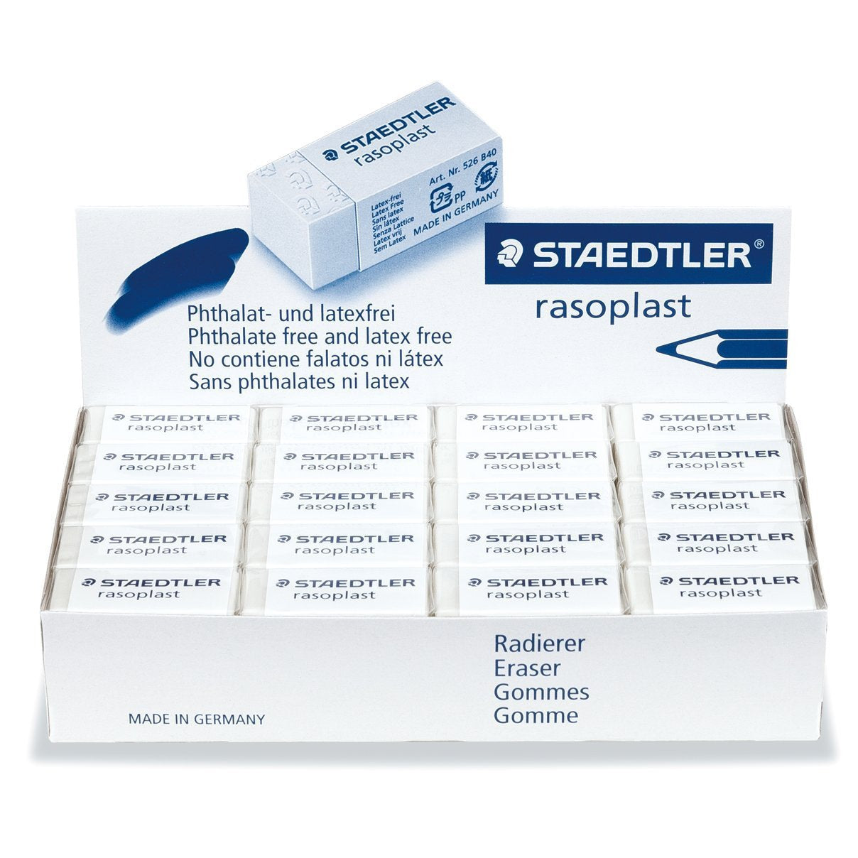 Staedtler 526 B40 Rasoplast High Polymer White Eraser, Pack of 40