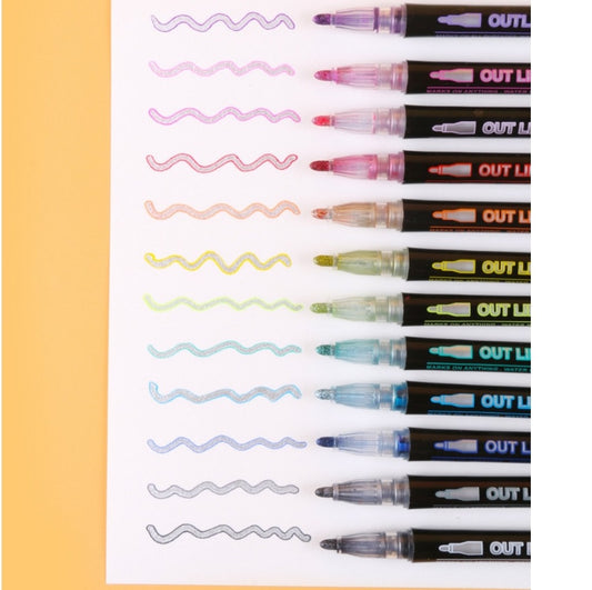 GIORGIONE Double Line Outline Marker Pens,8/12/24 Colors