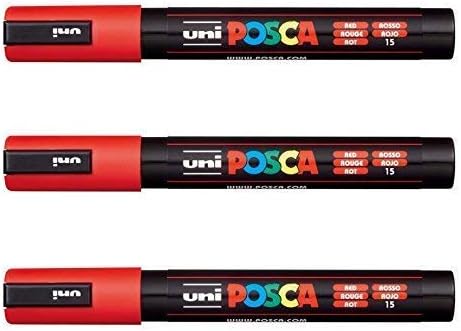 UNI POSCA PC-5M Posca Acrylic Paint Marker Red 3 Pack