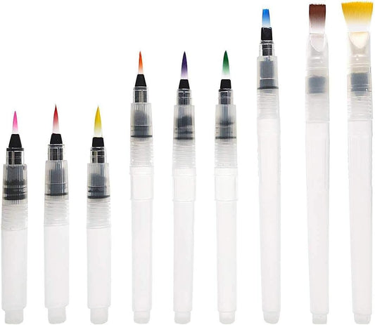 9PCS Watercolor Brush Pens Set - for Water Soluble Colored Pencil