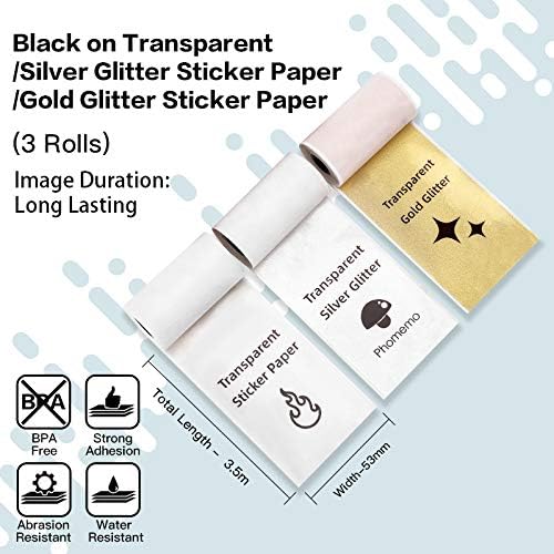 Phomemo M02/M03/M04S Transparent/Silver/Gold Glitter Sticker Paper(50mm X 3.5m)