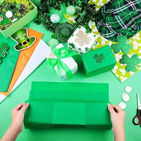 100 Sheets Tissue Wrapping Paper for DIY Crafts 35x50cm Green White Orange - TTpen