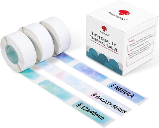 Phomemo D30 Adhesive Galaxy Label Paper (12mm X 40mm) White,3 Roll