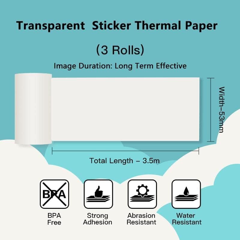 Phomemo Transparent Adhesive Thermal Sticker Paper 50mm for T02 M02 M04S Printer