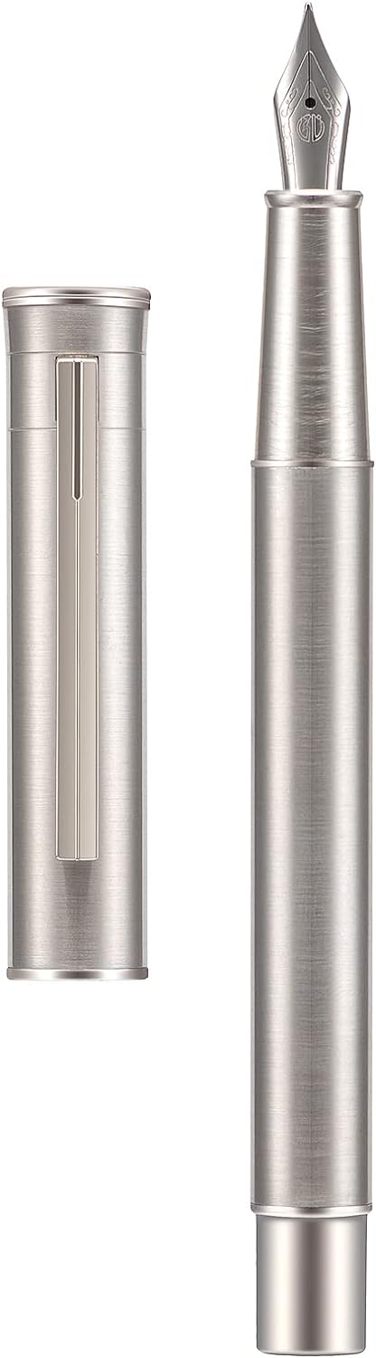 Stainless Steel Fountain Pen with Converter and Metal Pen Case Set