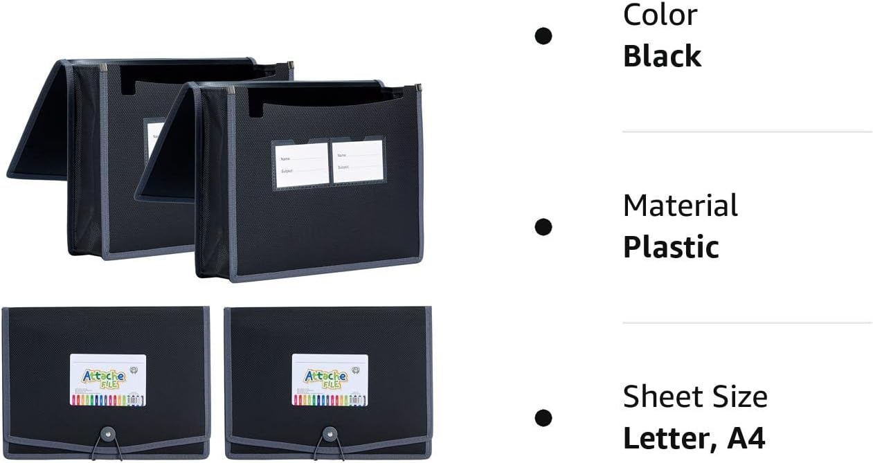 4 Pack Plastic Expanding File Wallet Document Organizer A4 Letter Black