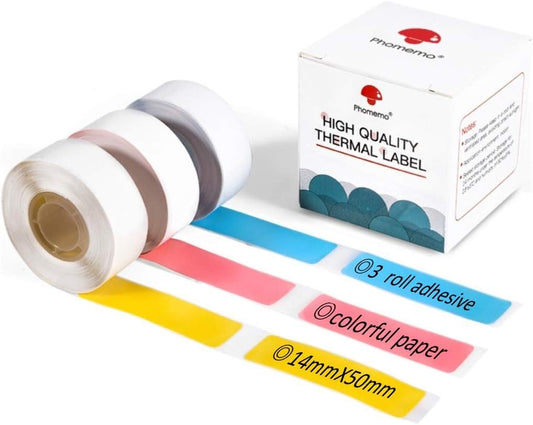 Phomemo D30 Adhesive Pink Bule Yellow Label Paper (14mm X 50mm)