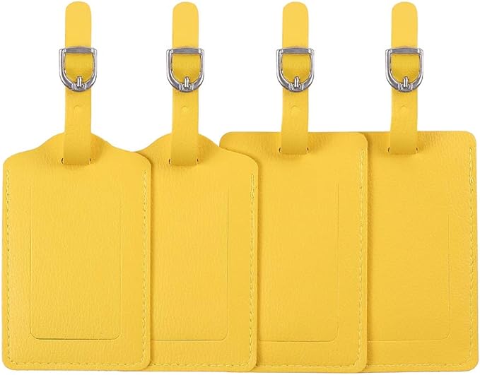 Leather Luggage Tags 4 Pack Bag Suitcase Labels Yellow