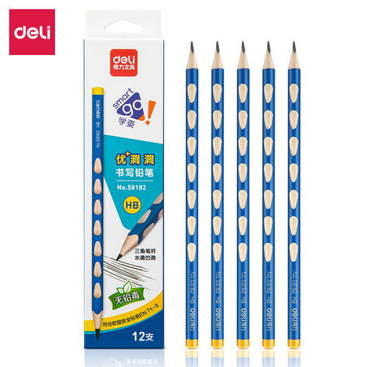 DELI Triangular Pole with Grip Correction HB Wood Pencils for Kids