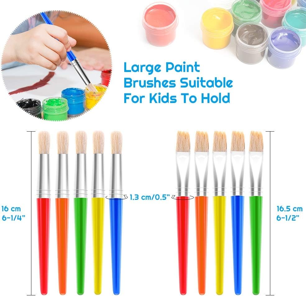 30 Kids Watercolor Paint Brushes Set with Round and Flat Tip