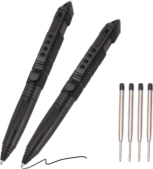 2 Pack Military Tactical Pen Set with 6 Black Ballpoint Refills