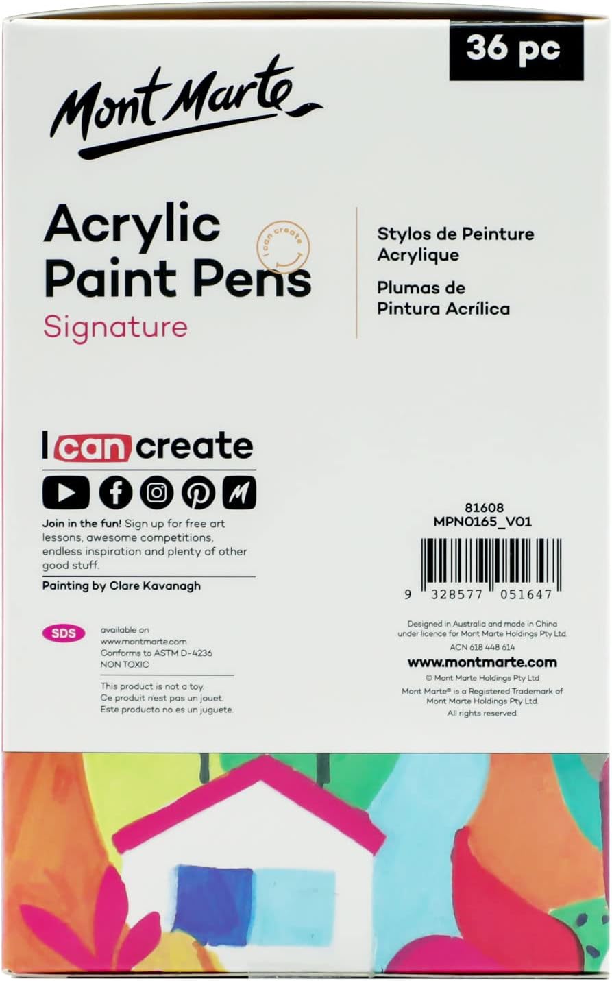 Mont Marte Signature Acrylic Paint Pens,36 Piece,Round Tip (3mm)