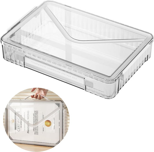 Plastic Storage A4 File Project Case with Handle Clear White with White Latches