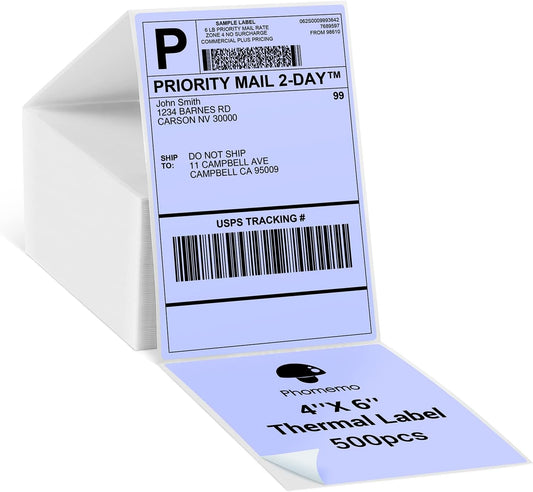 Phomemo 4"x6" Thermal Direct Shipping Label,Fan-Fold 500 Labels Purple