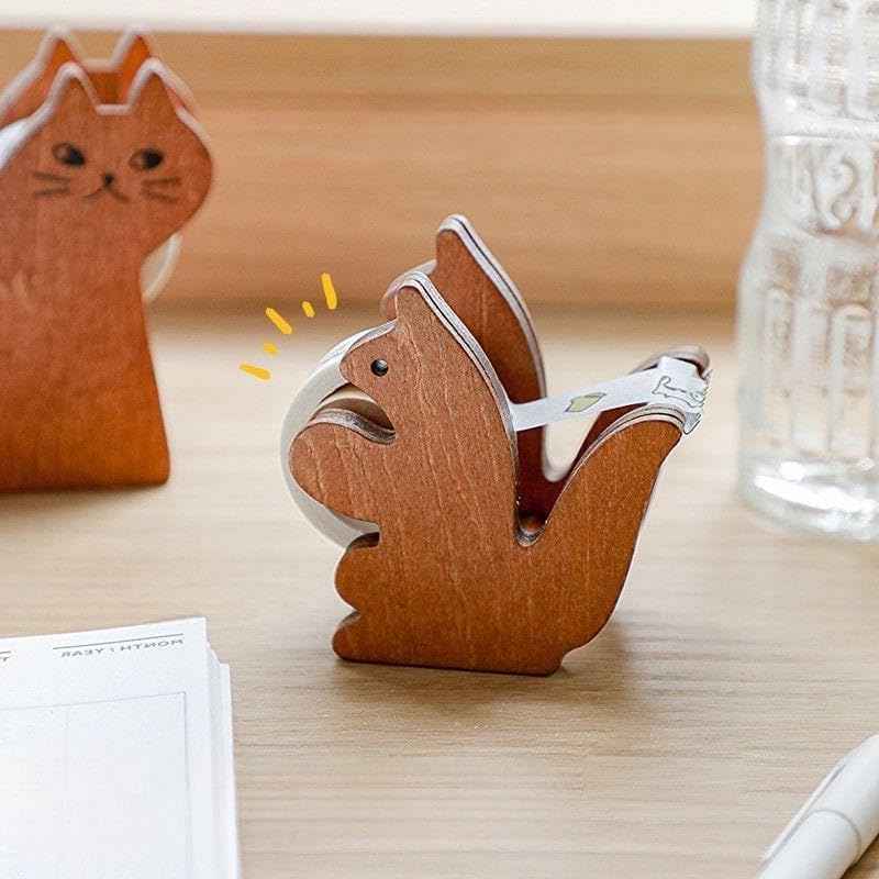 Wooden Squirrel Clear Tape Dispenser for Office & School Desktop
