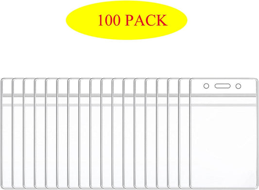100 Pcs Clear Plastic Vertical Name Tag Badge Holders