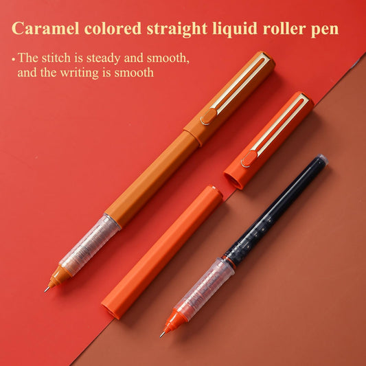 5Pcs Liquid Rollerball Pens Ultra Fine Point Black Ink,Caramel Color