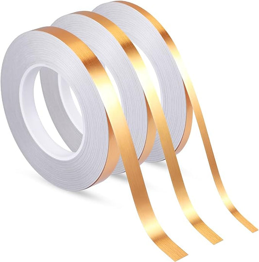 3 Rolls Self Adhesive Metalized Polyester Film Tape Gold Assorted Size