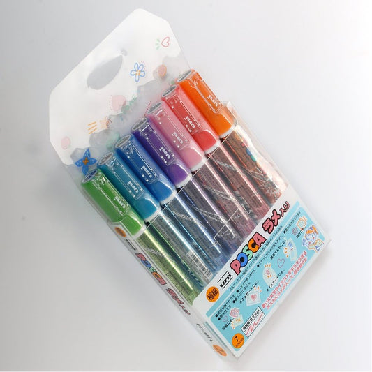 Uni Posca Glitter Paint Marker PC-1ML - Extra Fine Point - 7 Color Set