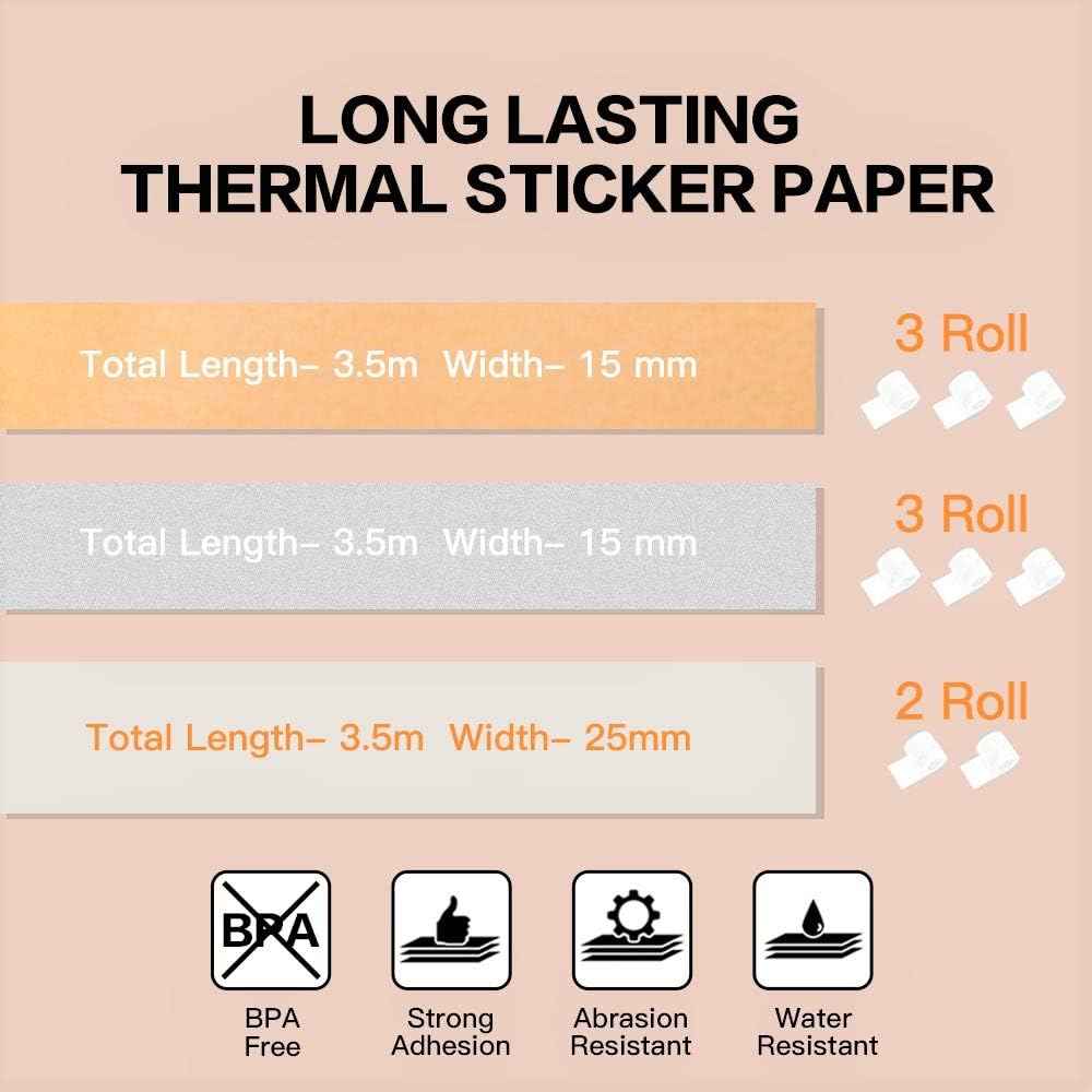 Adhesive Thermal Paper 15mm-25mm for Phomemo M02S Printer 8 Rolls - TTpen