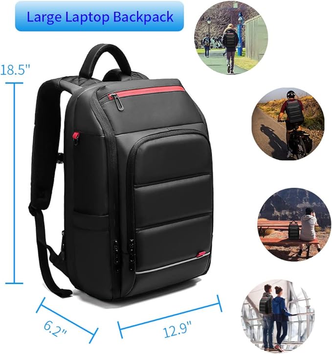 Eurcool Laptop Backpack for Men with USB Charging Port Business Bag,Black,Large