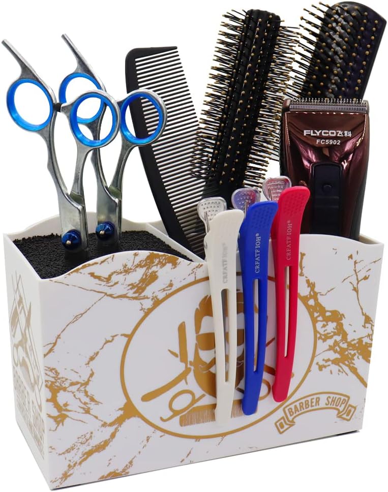 Barber Shear Scissor Comb Holder Box Desk Organizer 5 Compartments White