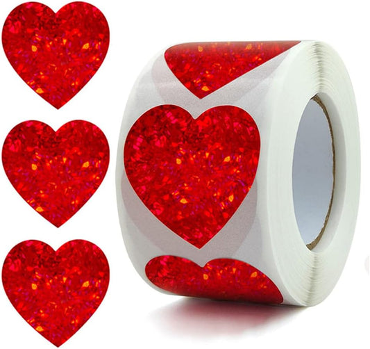 500Pcs Glitter Red Heart Stickers 1.5 inch