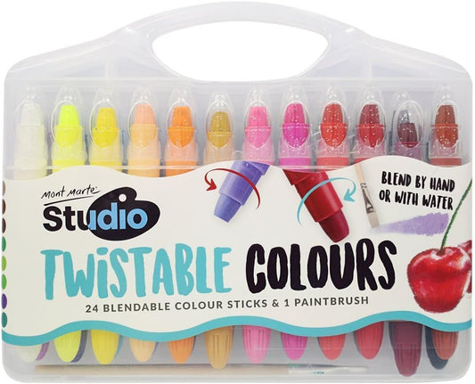 MONT MARTE Studio Twistable Colours,24 Blendable Colour Sticks 1 Paint Brush