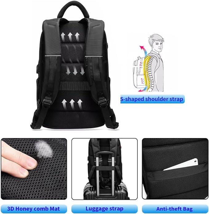 Eurcool Laptop Backpack for Men with USB Charging Port Business Bag,Black,Large