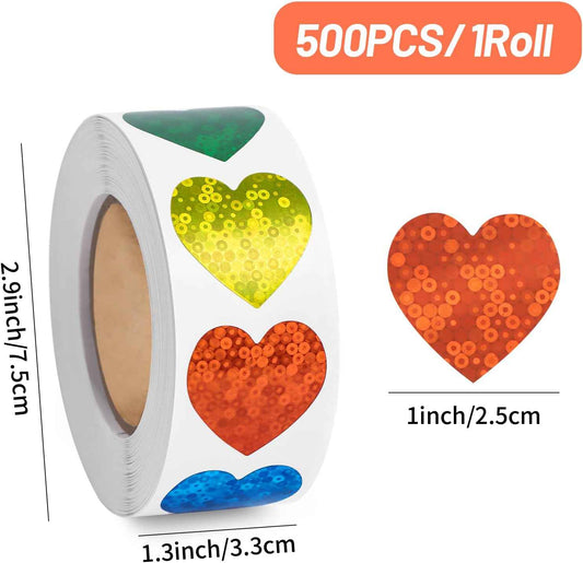 500Pcs Glitter Heart Stickers 1 inch 9 Colors - TTpen