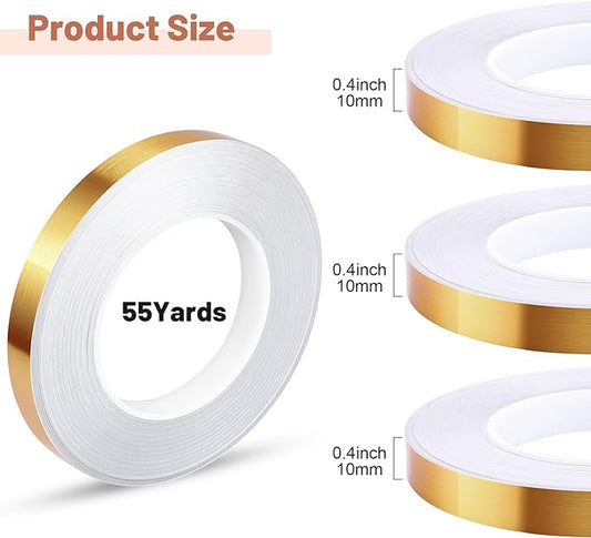 3 Rolls Self Adhesive Metalized Polyester Film Tape Gold 10MM