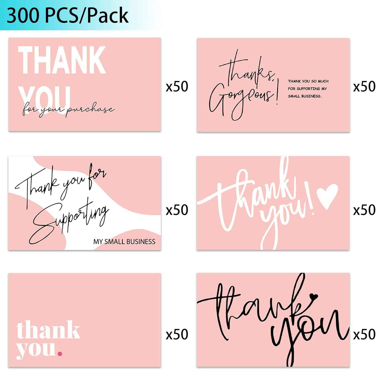 300PCS Thank You For Supporting My Business Cards Pink - TTpen