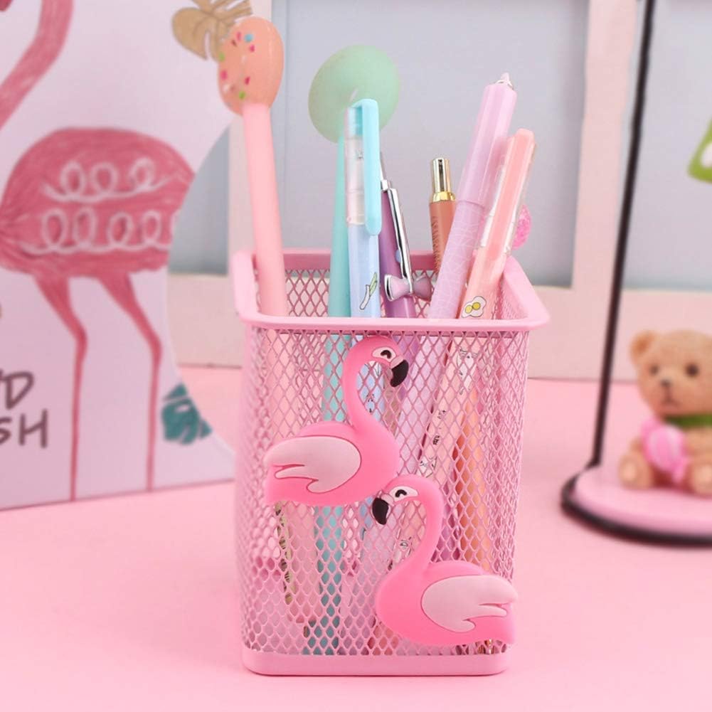 2 Pack Metal Cute Pen Pencil Holder Square Pink Flamingo