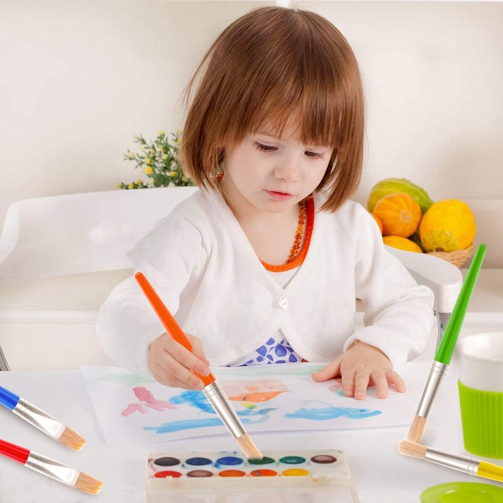 30 Kids Watercolor Paint Brushes Set with Round and Flat Tip
