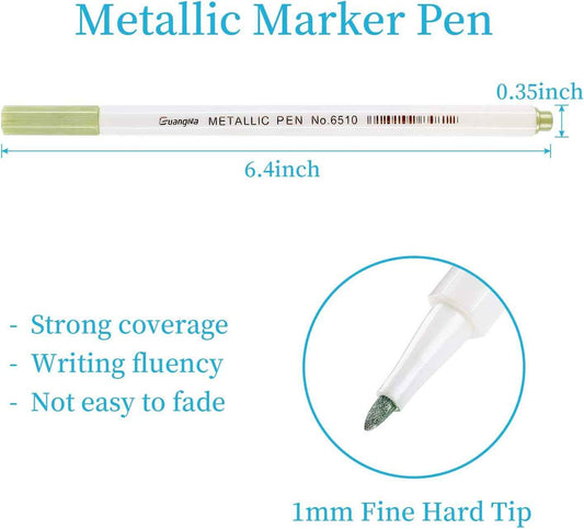 Guangna Metallic Marker Pens,12 Assorted Colors Fine Tip - TTpen