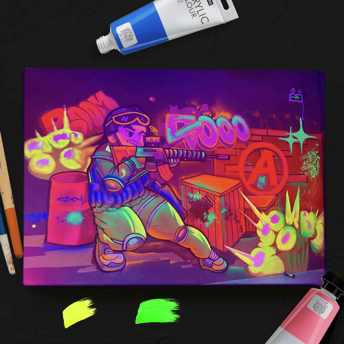 6 Acrylic Paint Art Supplies Set,75 ml Tubes,Fluorescent Color - TTpen