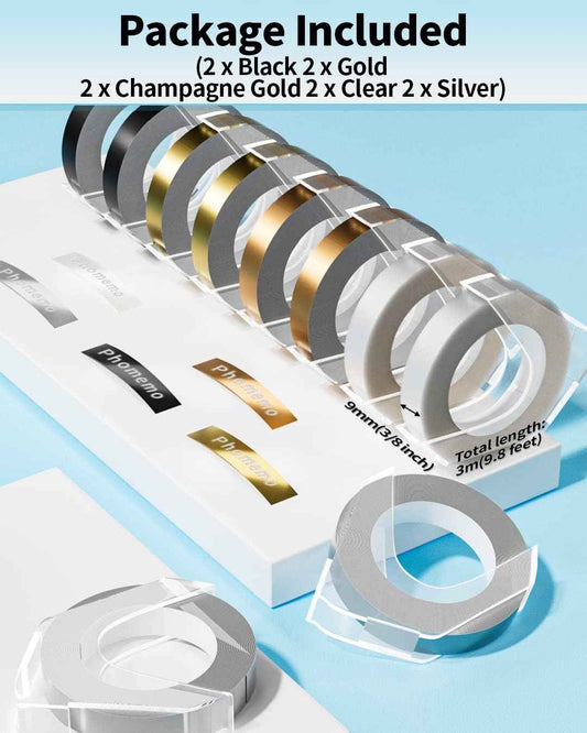 Phomemo Plastic 9mm Embossing Tapes for Dymo Label Maker Gold - TTpen