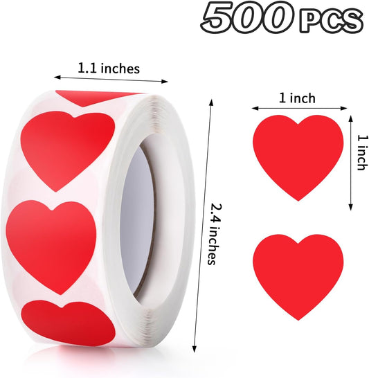 500Pcs Red Heart Stickers 1 inch