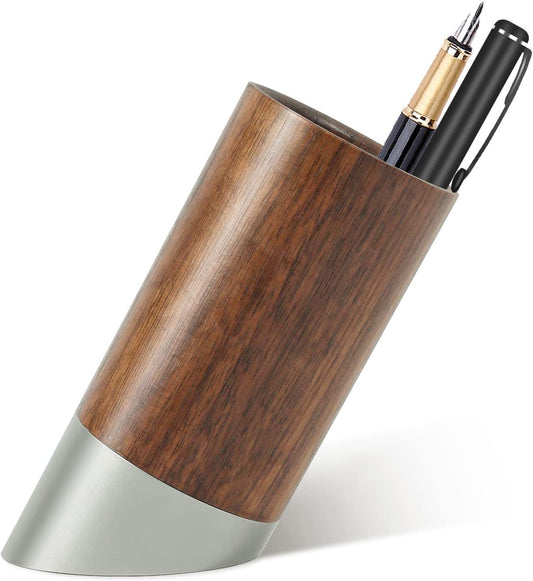 Modern Art Stainless Steel and Walnut Wood Pen Holder