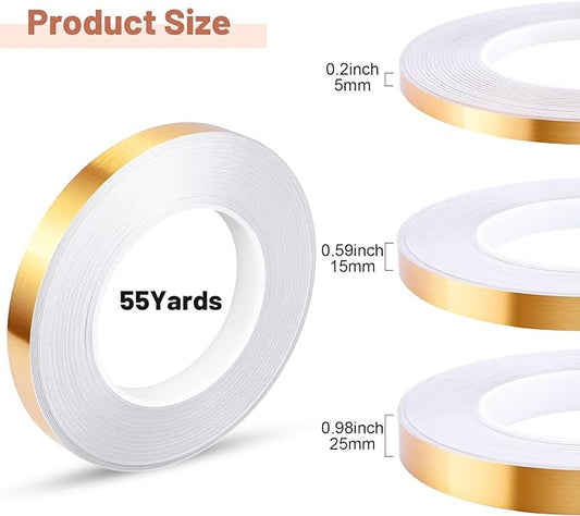 3 Rolls Self Adhesive Metalized Polyester Film Tape Gold Assorted Size