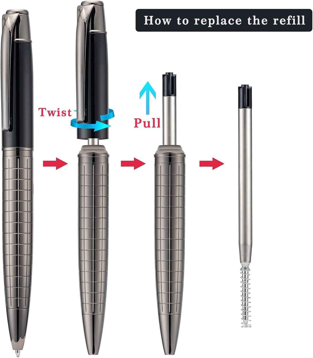 3pcs Twistable Metal Ballpoint Pens with 6 Extral Refills Set - TTpen