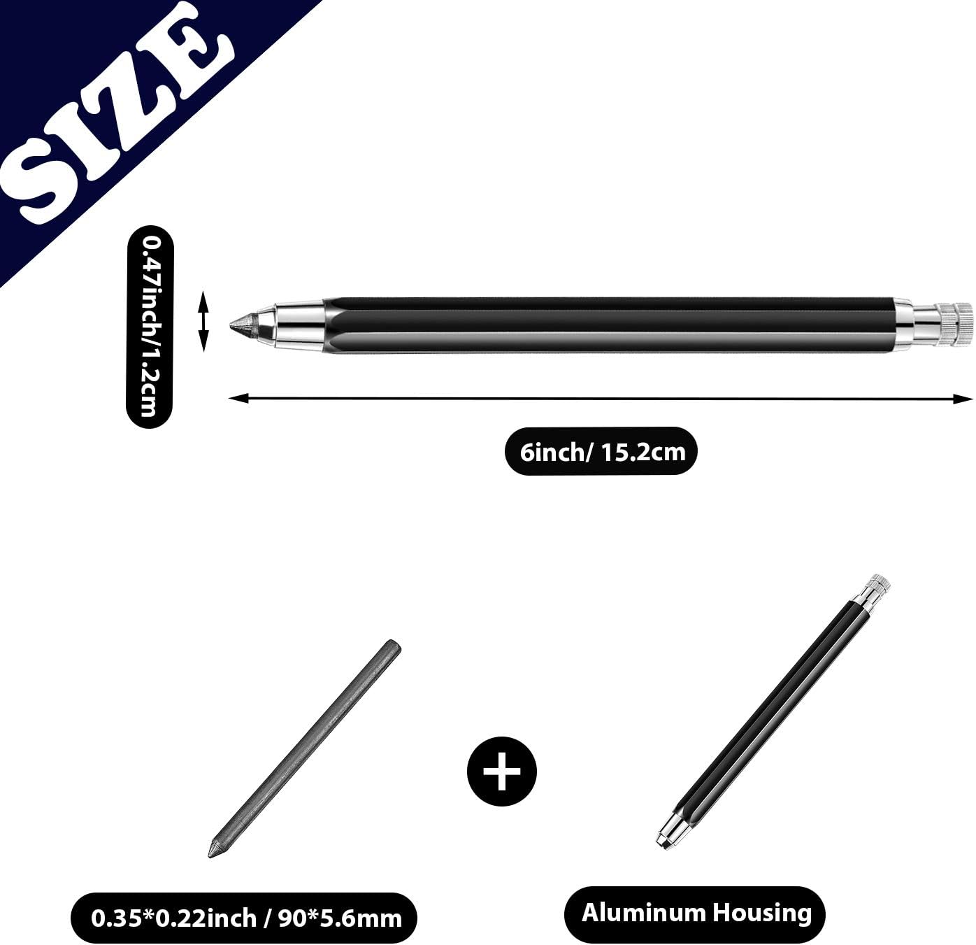 5.6mm Mechanical Graphite Pencil for Draft Art Sketching,3 Pack