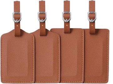 Leather Luggage Tags 4 Pack Bag Suitcase Labels Brown