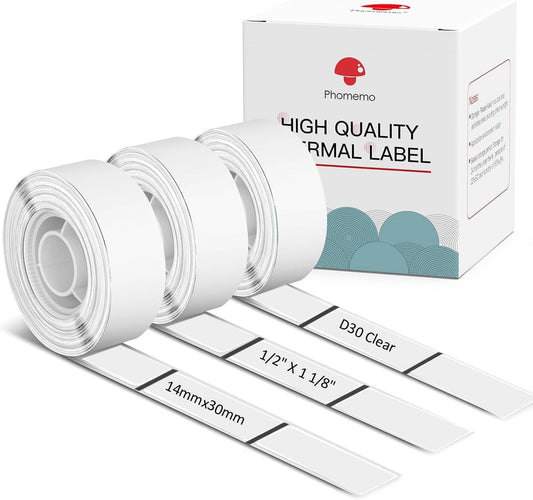 Phomemo D30 Adhesive White Label Paper (14mm X 30mm) White,3 Roll
